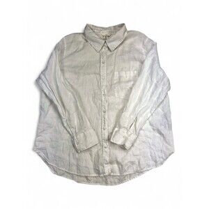 H&M White Linen-Blend Button-Down Shirt XL Classic Collar
